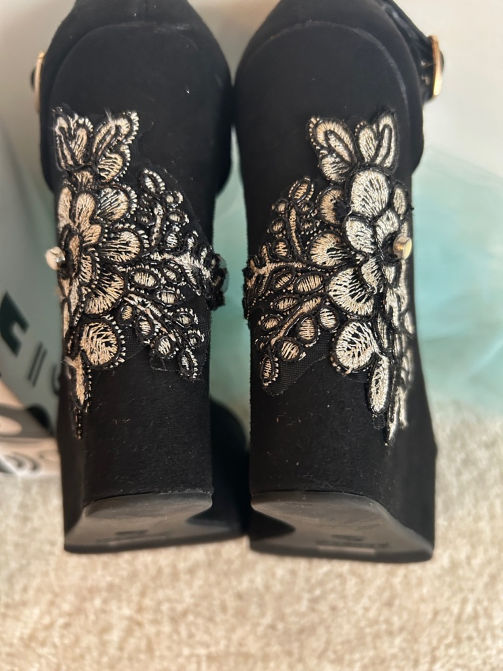 BAMBOO Embellished Ankle-Strap Wedge Sandals Black - Picture 9 of 12